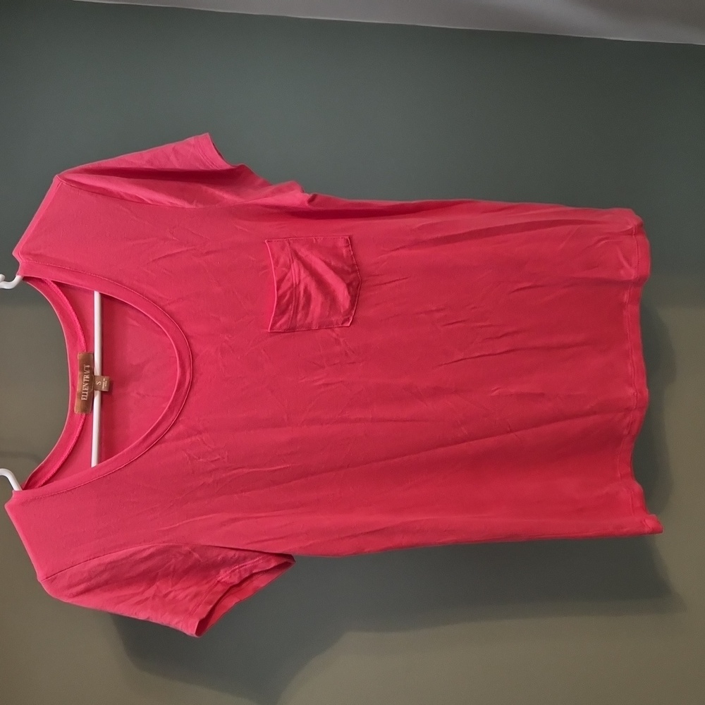 Ellen Tracy Vibrant Pink Short Sleeve Pocket Tee